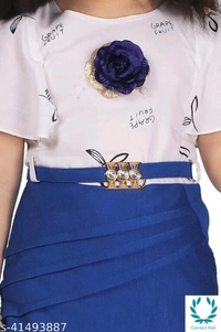 Linotex Bodycon Girls dress and Bags Combo - 2-3 Years, White Blue, Cotton, Printed, Pack Of:1